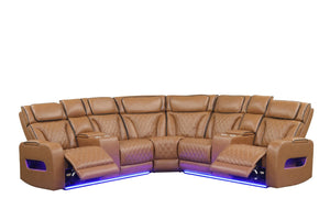 English Elm Jazmina Quilted Leather Aire Power Reclining Sectional with Led Bluetooth Storage B2749S00371