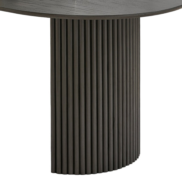 English Elm Venezia Oval Dining Set Gray Oak Veneer Table Fluted Pedestal Six Barrel Chairs B2749S00375