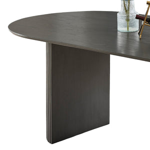 English Elm Venezia Oval Dining Set Gray Oak Veneer Table Fluted Pedestal Six Barrel Chairs B2749S00375