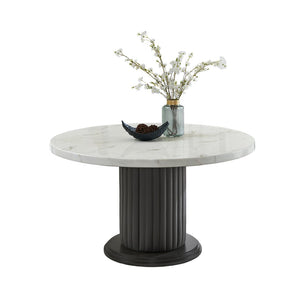 English Elm Venezia Round Faux Marble Dining Set Sculptural Pedestal Four Barrel Chairs Seats Six B2749S00376