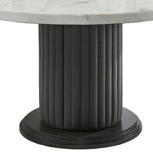 English Elm Venezia Round Faux Marble Dining Set Sculptural Pedestal Four Barrel Chairs Seats Six B2749S00376