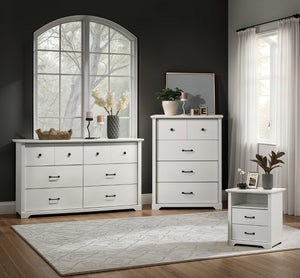 English Elm Elettra 3 Piece Bedroom Set with 6 Drawer Dresser Tall Chest and Usb Charging Nightstand White B2749S00377
