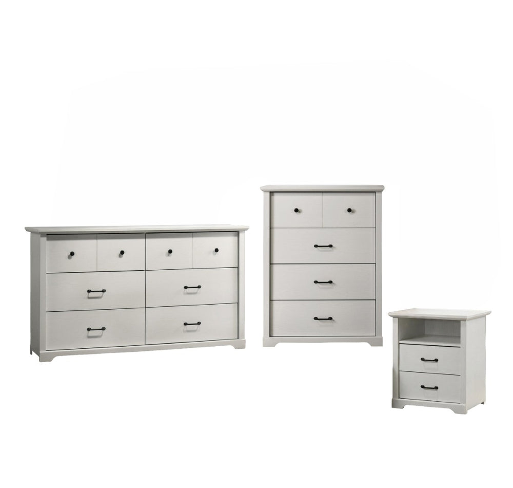 English Elm Elettra 3 Piece Bedroom Set with 6 Drawer Dresser Tall Chest and Usb Charging Nightstand White B2749S00377