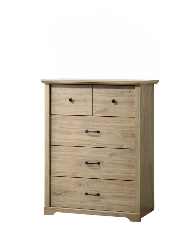 English Elm Elettra 3 Piece Bedroom Set with 6 Drawer Dresser Tall Chest and Usb Charging Nightstand Light Oak B2749S00378