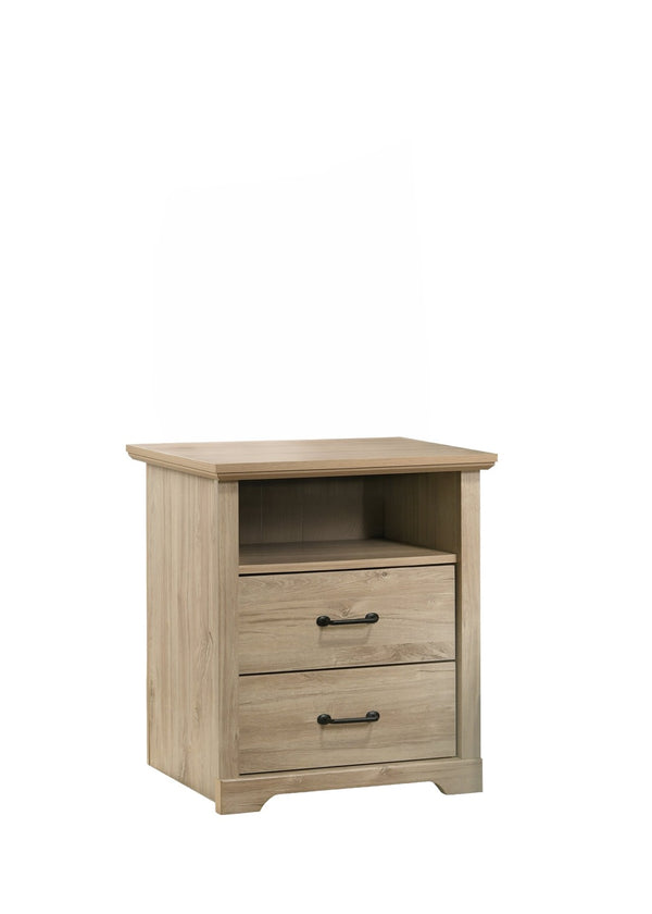 English Elm Elettra 3 Piece Bedroom Set with 6 Drawer Dresser Tall Chest and Usb Charging Nightstand Light Oak B2749S00378