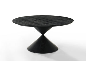 English Elm Honorio Round Ebony Veneer Pedestal Table Set with Six Boucle Upholstered Chairs B2749S00382