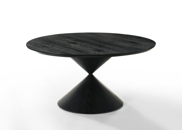 English Elm Honorio Round Ebony Veneer Pedestal Table Set with Six Boucle Upholstered Chairs B2749S00382