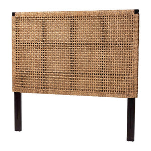 English Elm Bohemian Woven Seagrass Queen Headboard with Solid Mahogany Frame Artisan Lattice B2750P467787