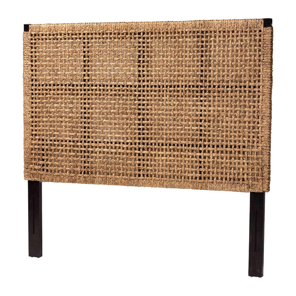 English Elm Bohemian Woven Seagrass Queen Headboard with Solid Mahogany Frame Artisan Lattice B2750P467787