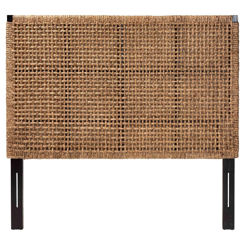 English Elm Bohemian Woven Seagrass Queen Headboard with Solid Mahogany Frame Artisan Lattice B2750P467787