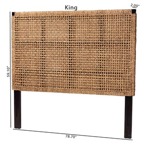 English Elm Bohemian Woven Seagrass Queen Headboard with Solid Mahogany Frame Artisan Lattice B2750P467787
