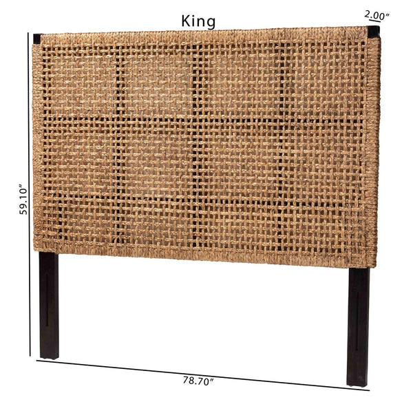 English Elm Bohemian Woven Seagrass Queen Headboard with Solid Mahogany Frame Artisan Lattice B2750P467787