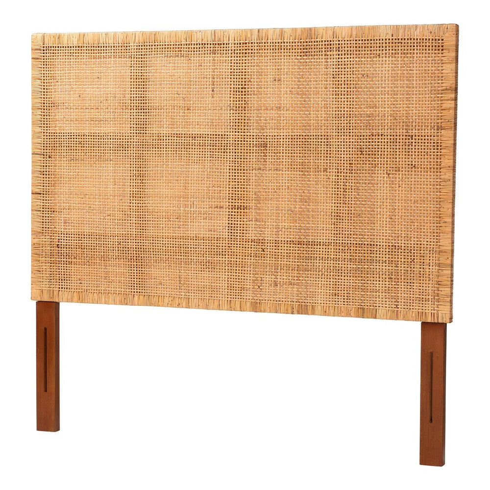 English Elm Bohemian Woven Rattan Panel Queen Headboard Solid Mahogany Frame Organic Bedroom B2750P467788
