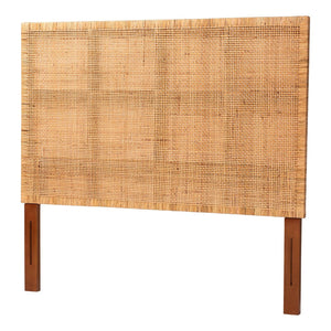 English Elm Bohemian Woven Rattan Panel Queen Headboard Solid Mahogany Frame Organic Bedroom B2750P467788