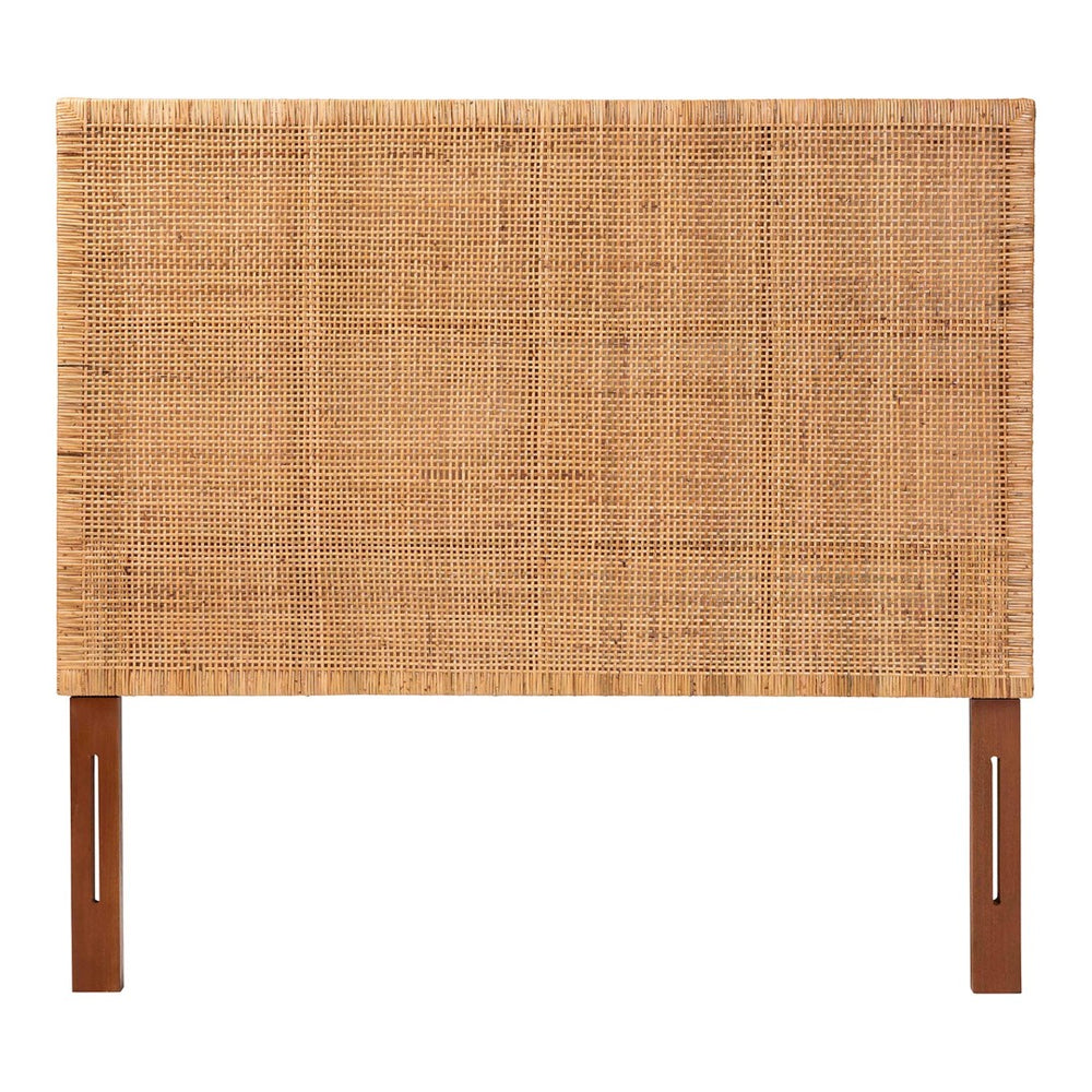 English Elm Bohemian Woven Rattan Panel Queen Headboard Solid Mahogany Frame Organic Bedroom B2750P467788