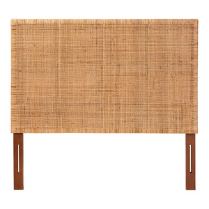 English Elm Bohemian Woven Rattan Panel Queen Headboard Solid Mahogany Frame Organic Bedroom B2750P467788