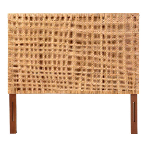 English Elm Bohemian Woven Rattan Panel Queen Headboard Solid Mahogany Frame Organic Bedroom B2750P467788