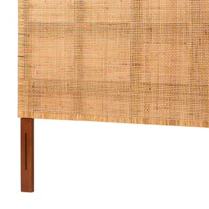 English Elm Bohemian Woven Rattan Panel Queen Headboard Solid Mahogany Frame Organic Bedroom B2750P467788