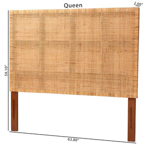 English Elm Bohemian Woven Rattan Panel Queen Headboard Solid Mahogany Frame Organic Bedroom B2750P467788