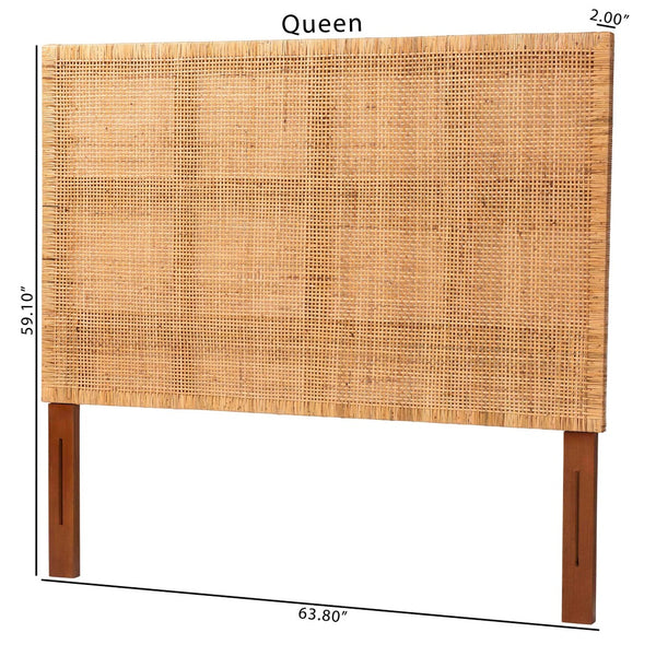 English Elm Bohemian Woven Rattan Panel Queen Headboard Solid Mahogany Frame Organic Bedroom B2750P467788