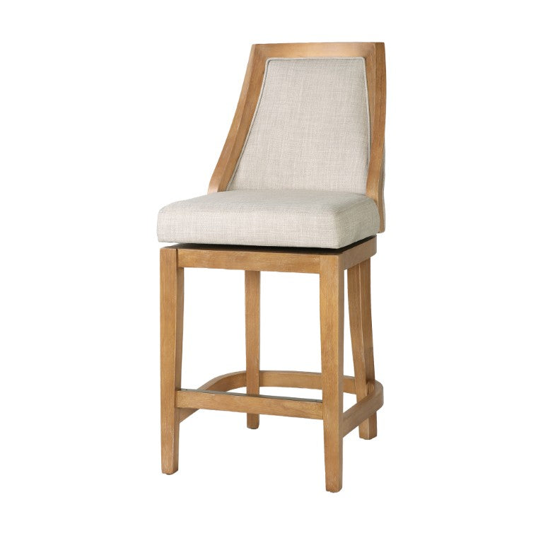 English Elm 26 Inch Swivel Counter Stool Weathered Oak Frame with Sand Upholstered Back and Seat B2751P610242