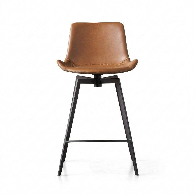 English Elm 26 in Swivel Counterstool Saddle Vegan Leather Seat Matte Black Steel Kitchen Bar B2751P610243