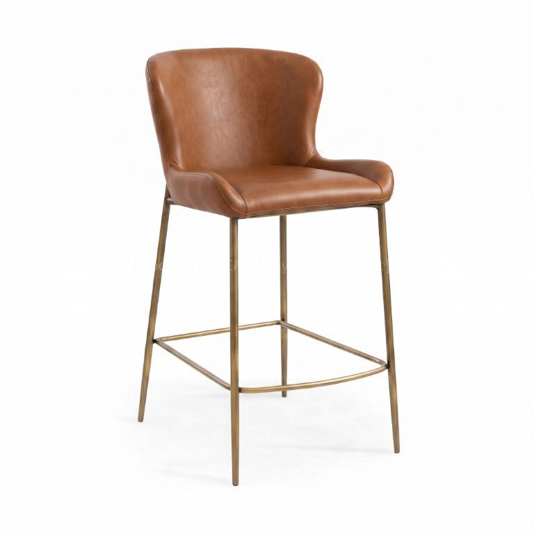 English Elm 26 in Counter Stool Upholstered Seat Gold Metal Frame for Kitchen Island Use Brown B2751P610245