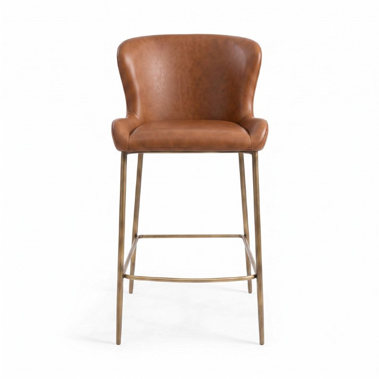English Elm 26 in Counter Stool Upholstered Seat Gold Metal Frame for Kitchen Island Use Brown B2751P610245