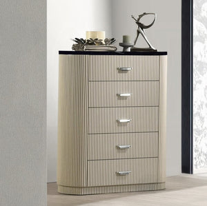 English Elm Travonte Five Drawer Dresser with Black Marble Top Beige Wood Bedroom Storage B2756P507051