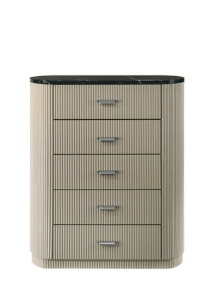 English Elm Travonte Five Drawer Dresser with Black Marble Top Beige Wood Bedroom Storage B2756P507051