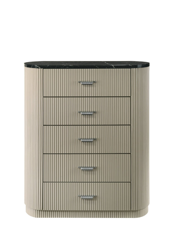 English Elm Travonte Five Drawer Dresser with Black Marble Top Beige Wood Bedroom Storage B2756P507051