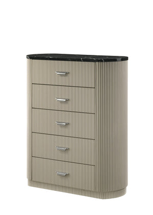 English Elm Travonte Five Drawer Dresser with Black Marble Top Beige Wood Bedroom Storage B2756P507051