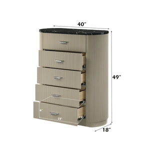 English Elm Travonte Five Drawer Dresser with Black Marble Top Beige Wood Bedroom Storage B2756P507051