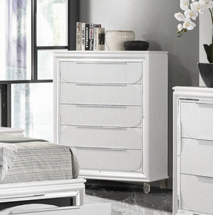 English Elm Tarian Five Drawer Chest in Pearl White with Acrylic Fronts and Felt Lined Top B2756P507052