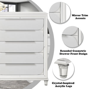 English Elm Tarian Five Drawer Chest in Pearl White with Acrylic Fronts and Felt Lined Top B2756P507052