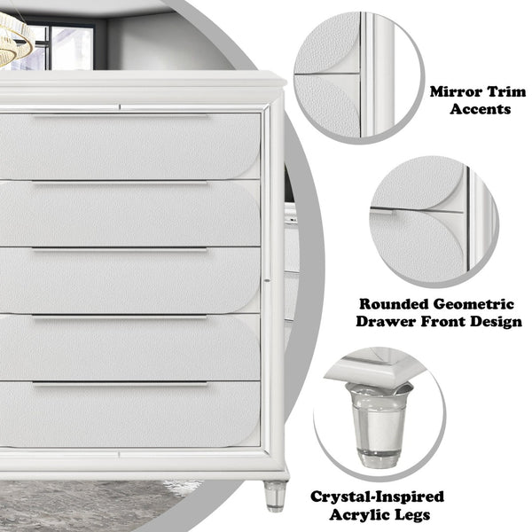 English Elm Tarian Five Drawer Chest in Pearl White with Acrylic Fronts and Felt Lined Top B2756P507052