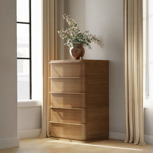 English Elm Zoey Wire-brushed White Oak Tall Chest for Bedroom Vertical Storage Solutions B2756P507054