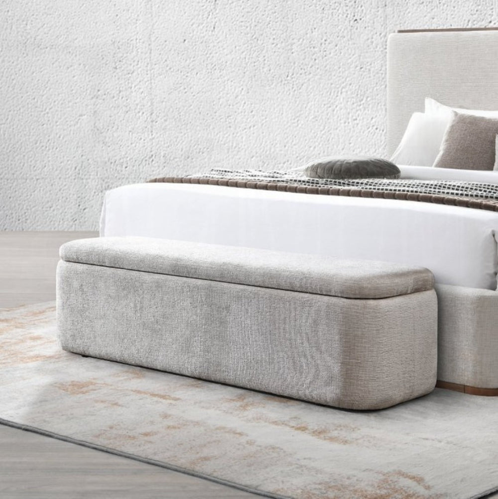 English Elm Orane Linen Upholstered Storage Bench with Hinged Lid for Entryway or Bedroom B2756P507063