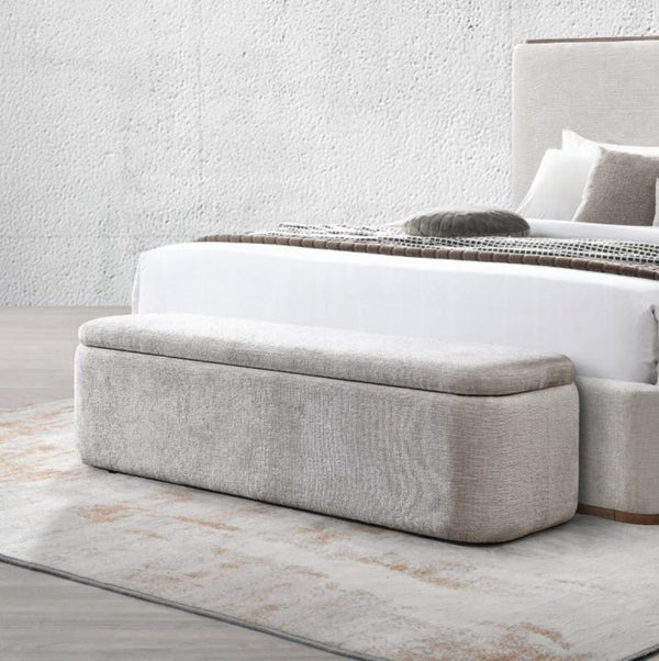 English Elm Orane Linen Upholstered Storage Bench with Hinged Lid for Entryway or Bedroom B2756P507063