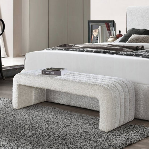 English Elm Sandro Bouclé Upholstered Entryway Bench with Looped Texture and Neutral Warm Tone B2756P507064