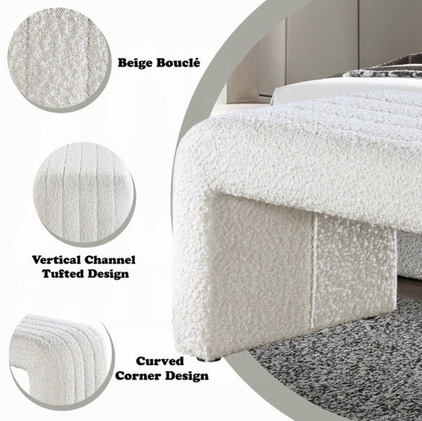 English Elm Sandro Bouclé Upholstered Entryway Bench with Looped Texture and Neutral Warm Tone B2756P507064