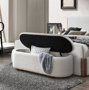 English Elm Sandro Bouclé Upholstered Storage Bench with Walnut Legs for Bedroom or Entryway B2756P507065