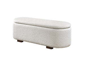 English Elm Sandro Bouclé Upholstered Storage Bench with Walnut Legs for Bedroom or Entryway B2756P507065