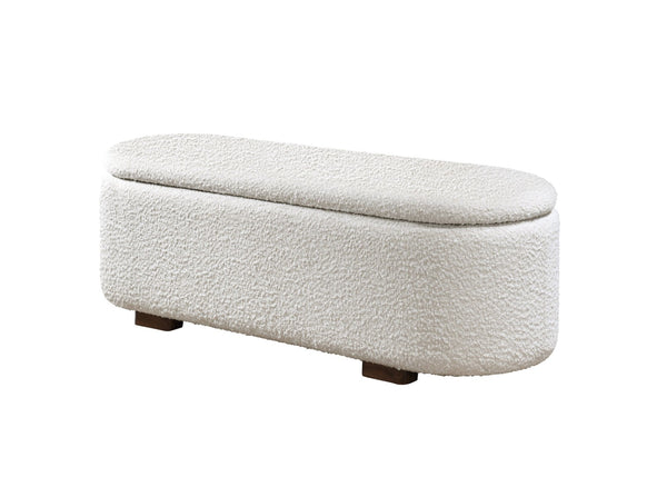 English Elm Sandro Bouclé Upholstered Storage Bench with Walnut Legs for Bedroom or Entryway B2756P507065