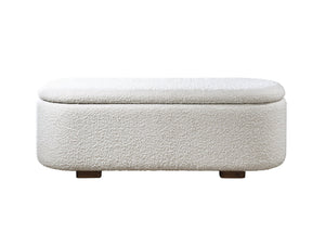 English Elm Sandro Bouclé Upholstered Storage Bench with Walnut Legs for Bedroom or Entryway B2756P507065