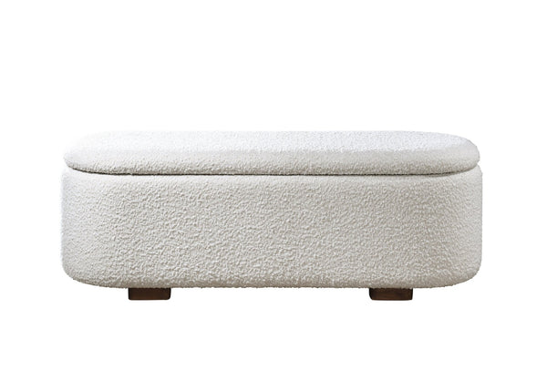 English Elm Sandro Bouclé Upholstered Storage Bench with Walnut Legs for Bedroom or Entryway B2756P507065
