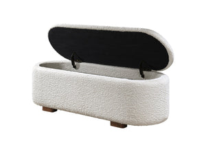 English Elm Sandro Bouclé Upholstered Storage Bench with Walnut Legs for Bedroom or Entryway B2756P507065