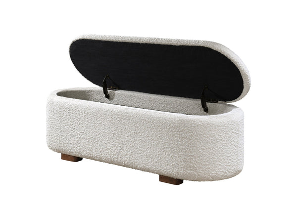 English Elm Sandro Bouclé Upholstered Storage Bench with Walnut Legs for Bedroom or Entryway B2756P507065