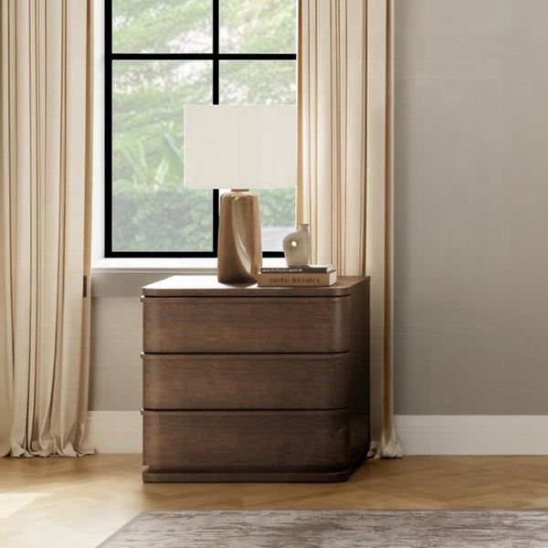 English Elm Zoey Oak Veneer Nightstand with Smooth Drawer for Contemporary Bedroom Decor B2756P573778
