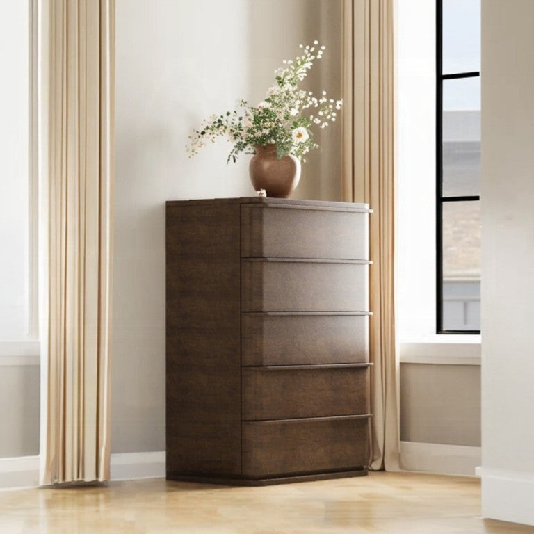 English Elm Zoey Contemporary Brown Oak Tall Chest with Smooth Glides for Bedroom Storage Brown Oak MDF,Metal 21 L x 36 W x 50 H B2756P573779